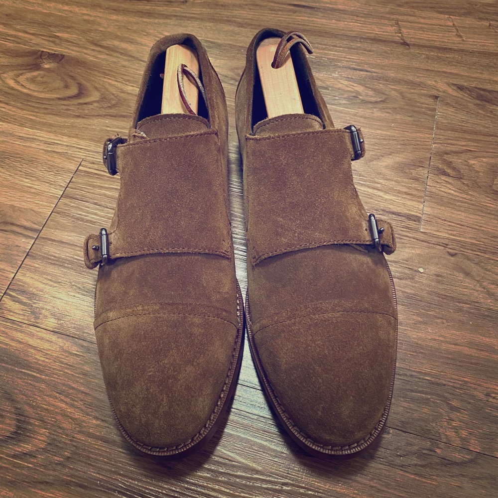 Coach Double Monk Camel Suede Loafers